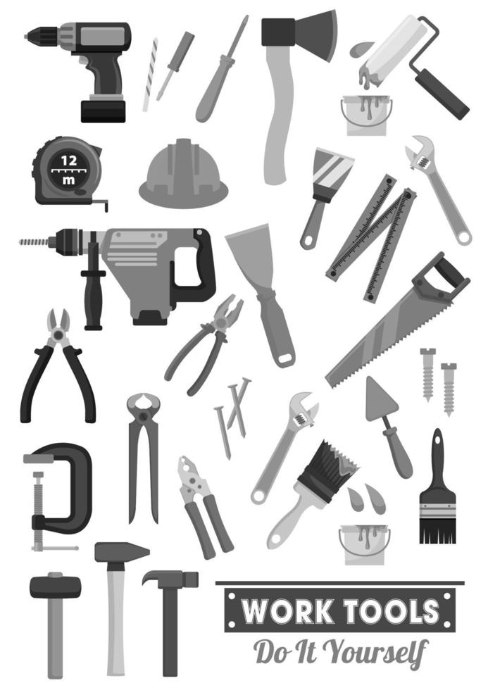 Repair and construction work tools vector icons