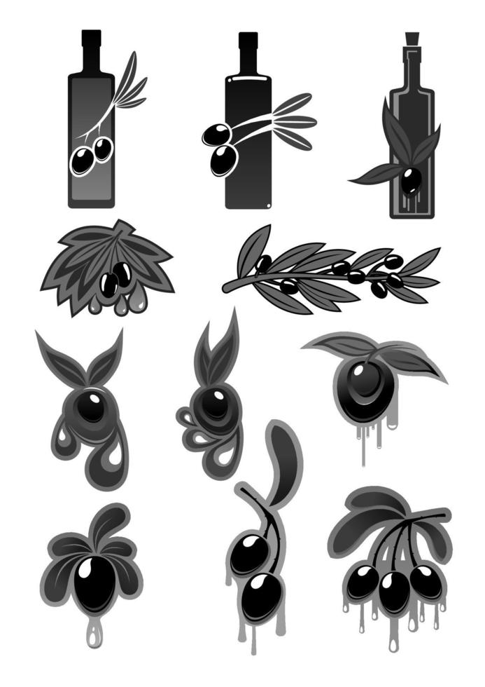 Vector olives and olive oil product icons