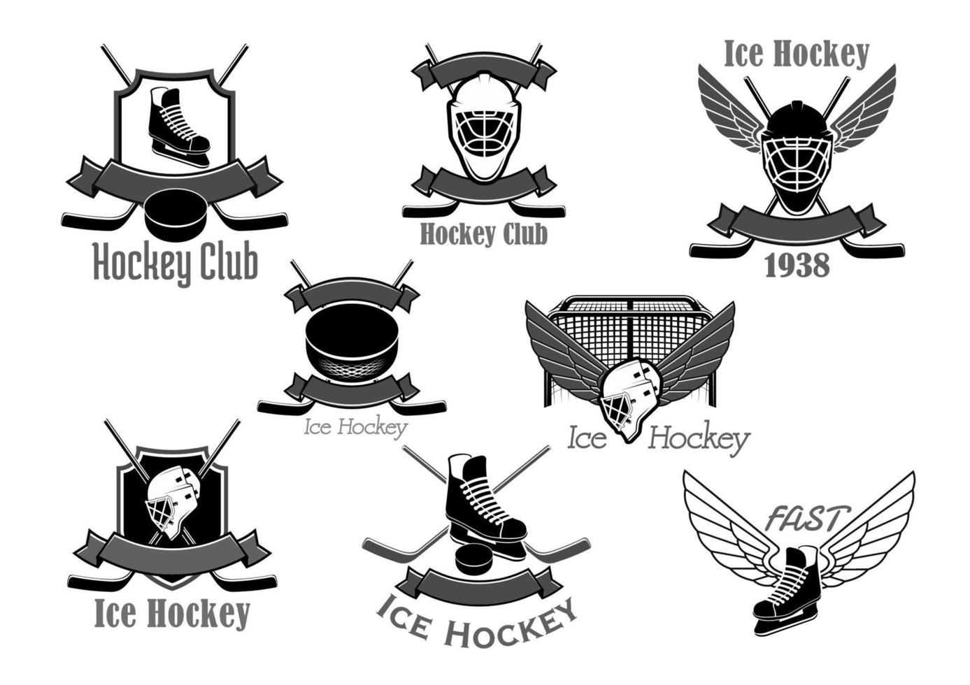 Vector icons set for ice hockey club