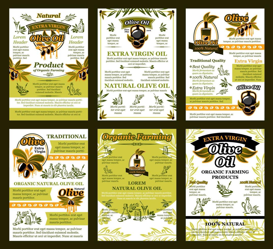 Vector posters of olives for organic olive oil