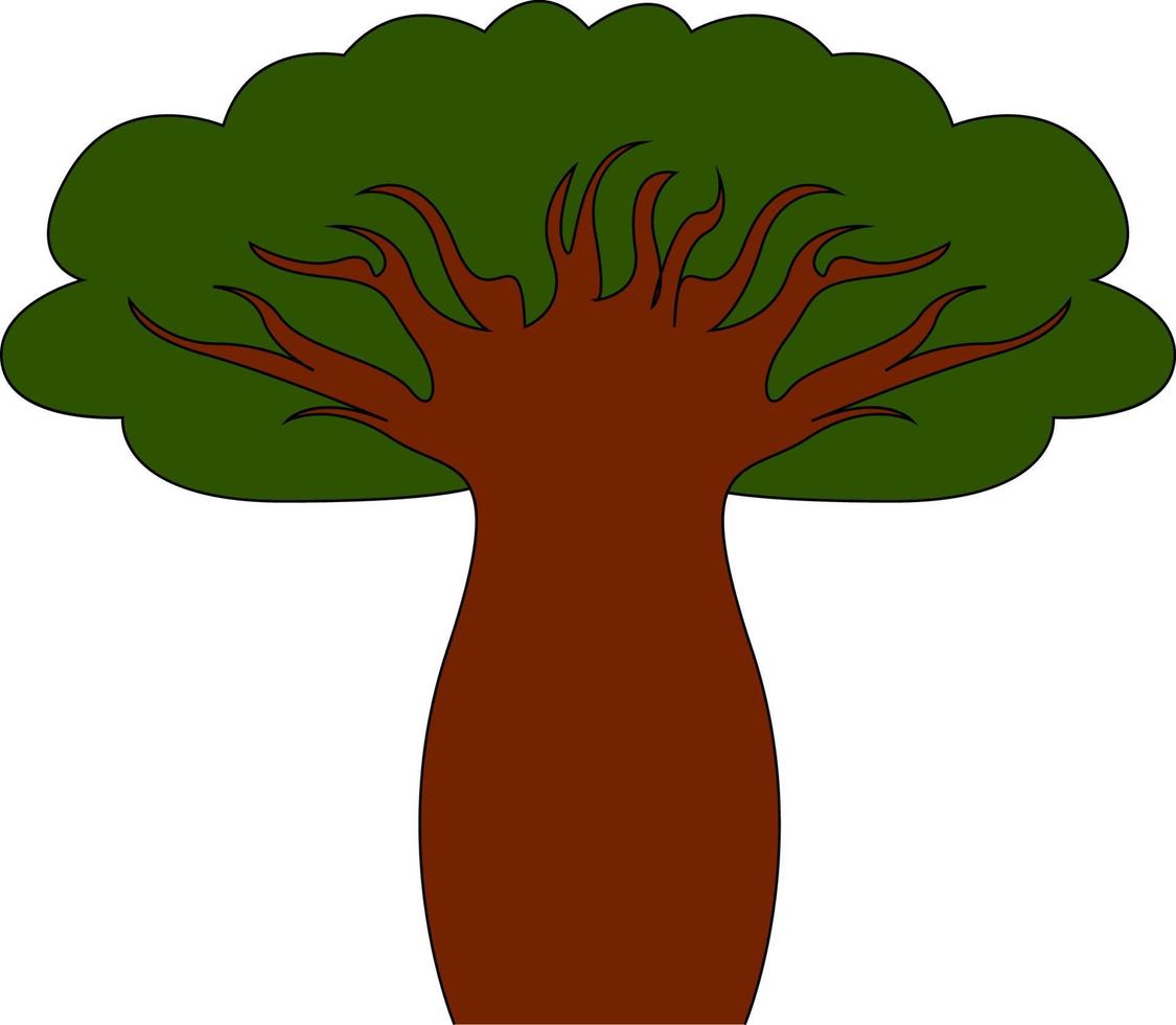 Fat big tree, illustration, vector on white background.