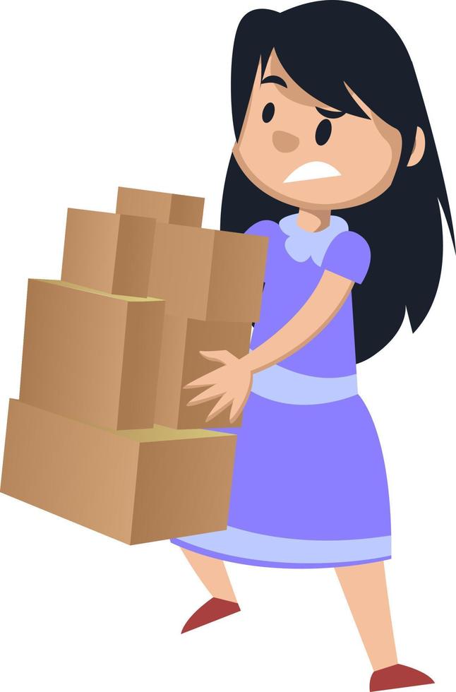 Girl holding boxes, illustration, vector on white background.