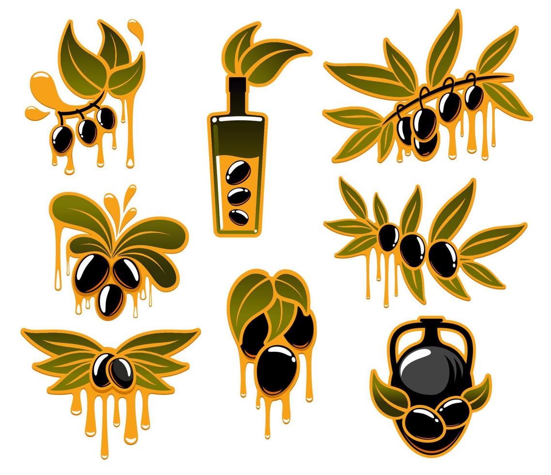 iconos vectoriales de oliva para productos de aceite de oliva vector