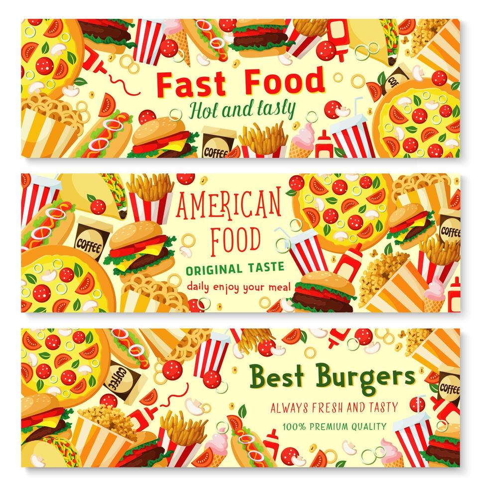 Vector fast food burgers restaurant banners