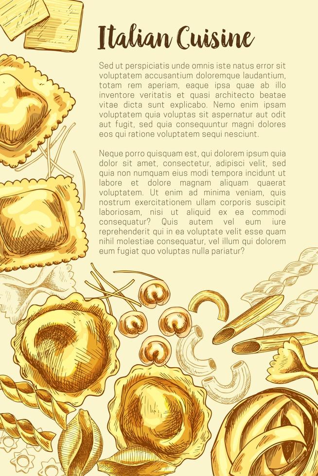 cartel de vector de pasta italiana para plantilla de cocina