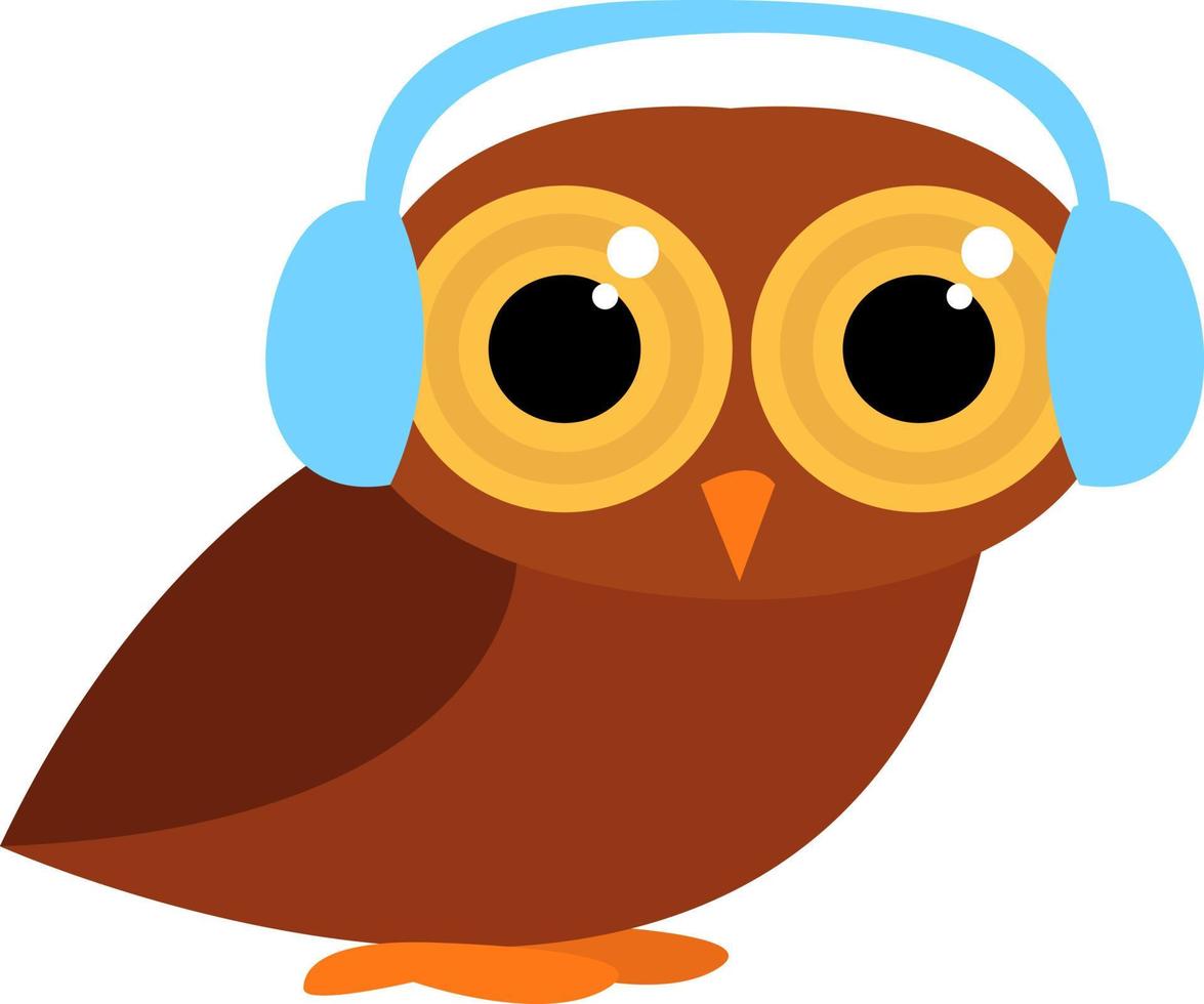 Owl with headphones, illustration, vector on white background.