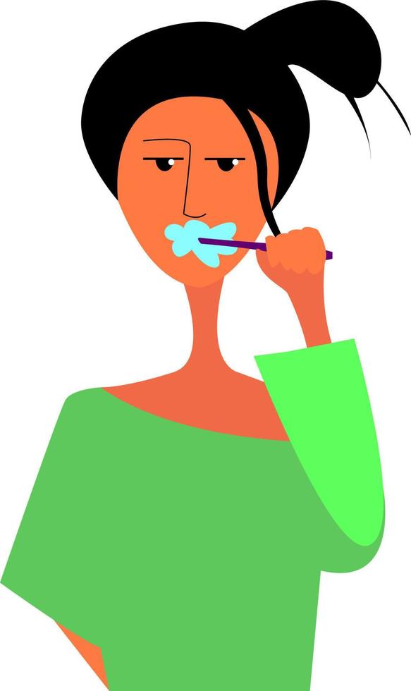 A girl with a tooth brush, vector or color illustration.