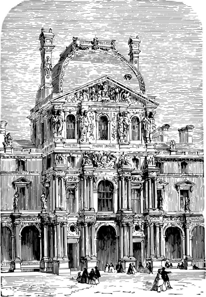 The Turgot Pavilion part of the Louvre Palace vintage engraving. vector
