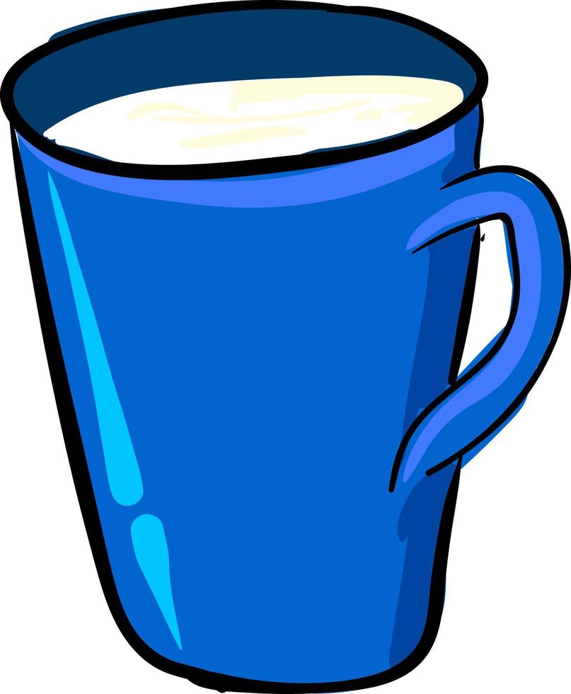 Leche en taza azul, ilustración, vector sobre fondo blanco.