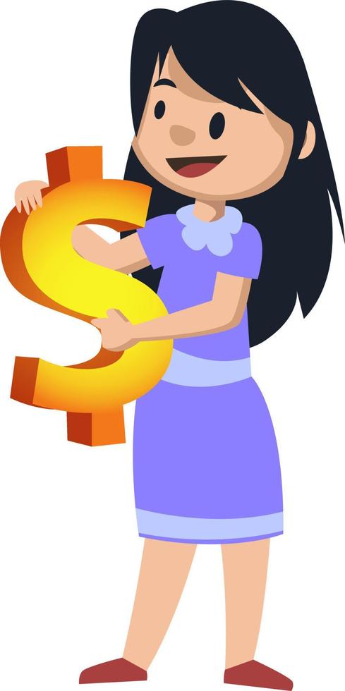 Girl with dollar sign, illustration, vector on white background.