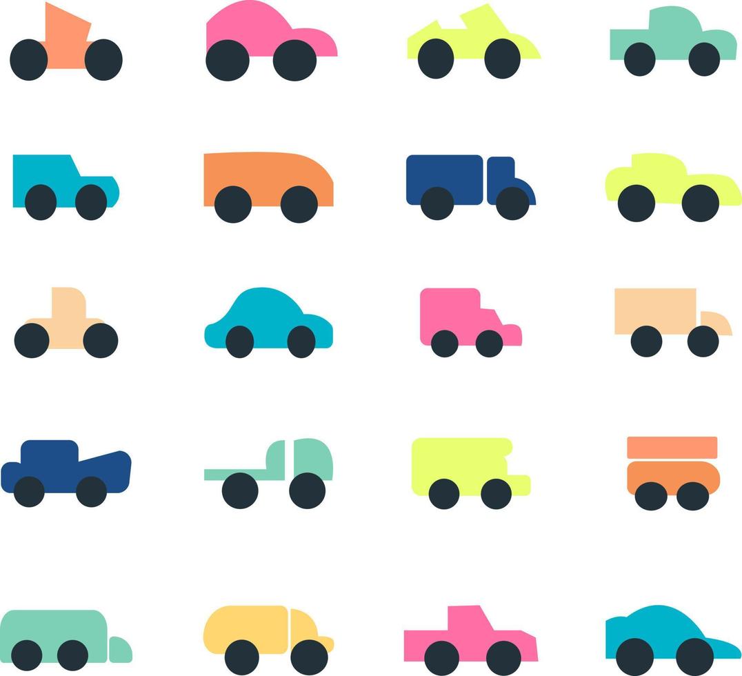 coloridos camiones y coches, ilustración, vector sobre fondo blanco.