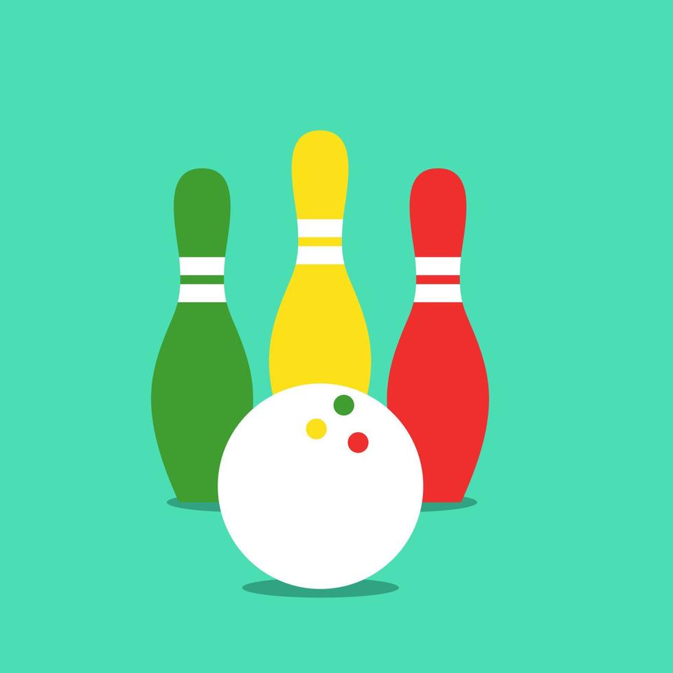 Bowling ball with pins, illustration, vector on white background.