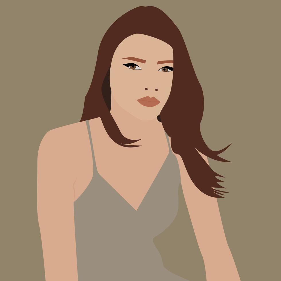 mujer con cabello castaño, ilustración, vector sobre fondo blanco.