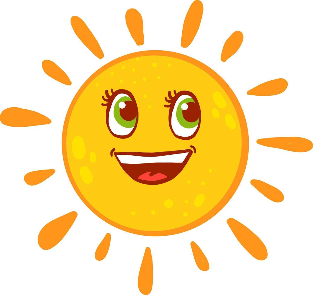 Happy big sun, illustration, vector on white background.