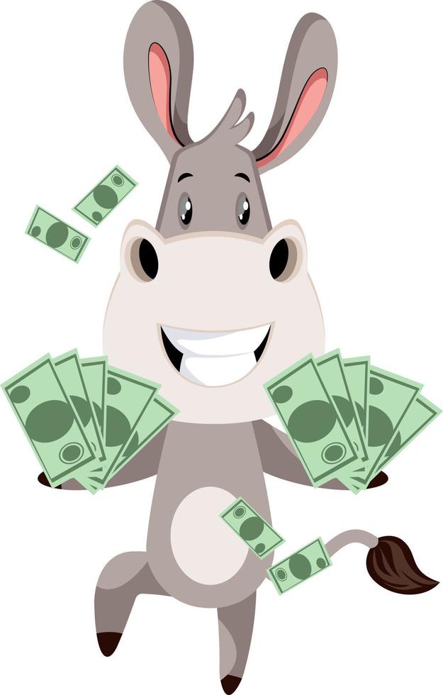 burro con dinero, ilustración, vector sobre fondo blanco.