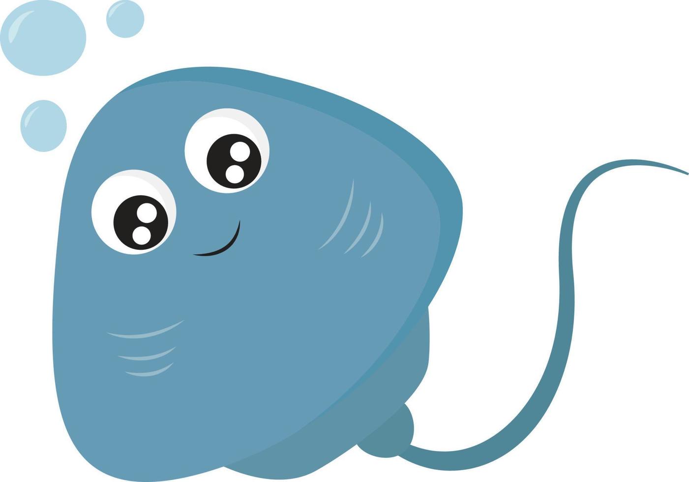 Happy blue stingray, illustration, vector on white background.