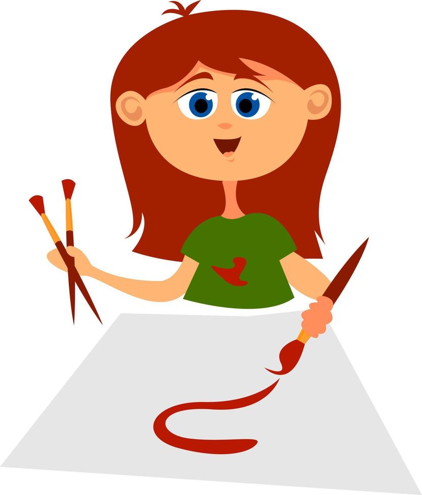 Girl with red hair, illustration, vector on white background.