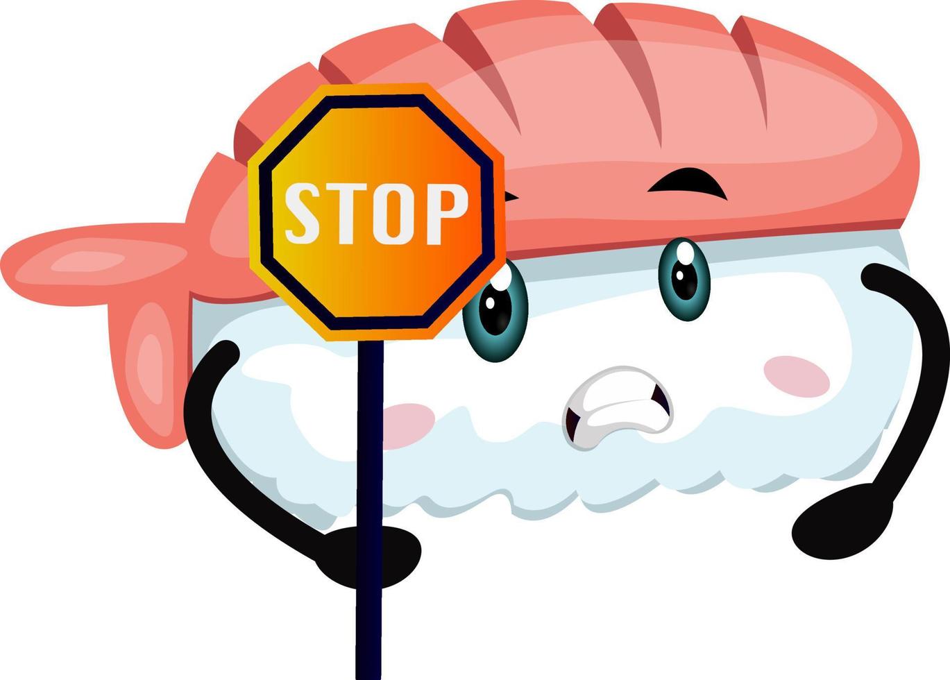 Sushi with stop sign, illustration, vector on white background.