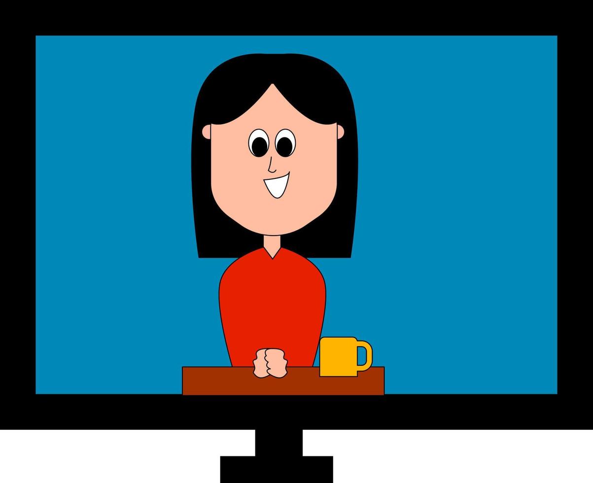 Mujer de transmisión de televisión, ilustración, vector sobre fondo blanco.