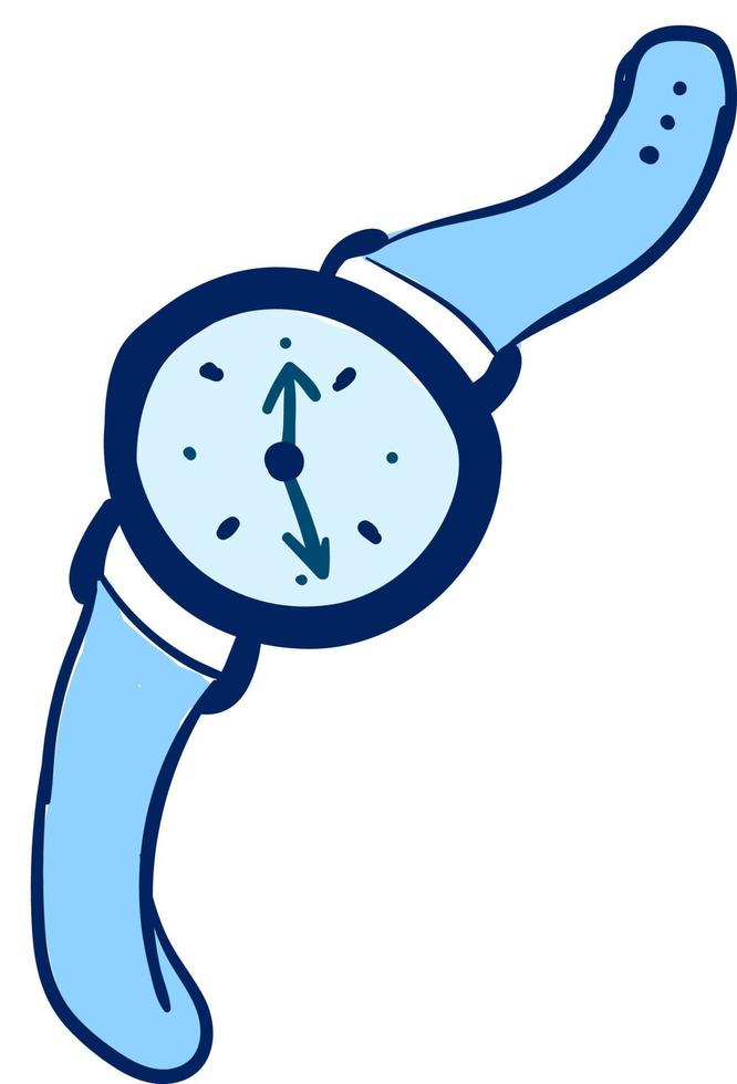 Reloj de pulsera azul, ilustración, vector sobre fondo blanco.