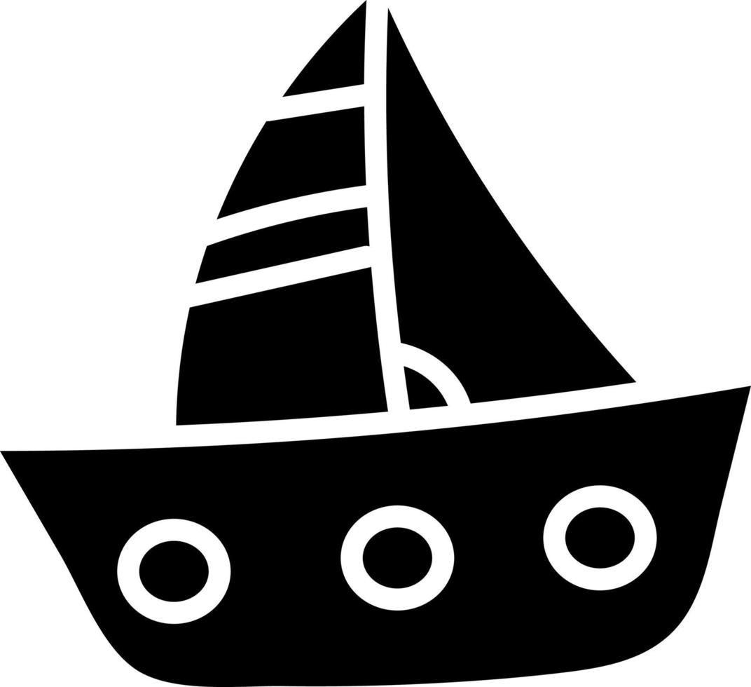 Small ship with sails, illustration, vector on white background.