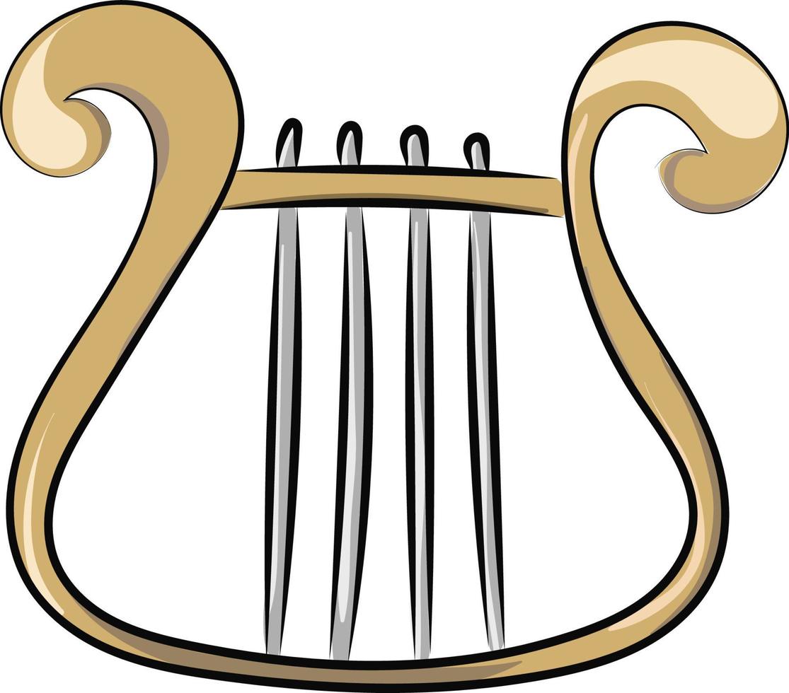 Gold harp. illustration, vector on white background.