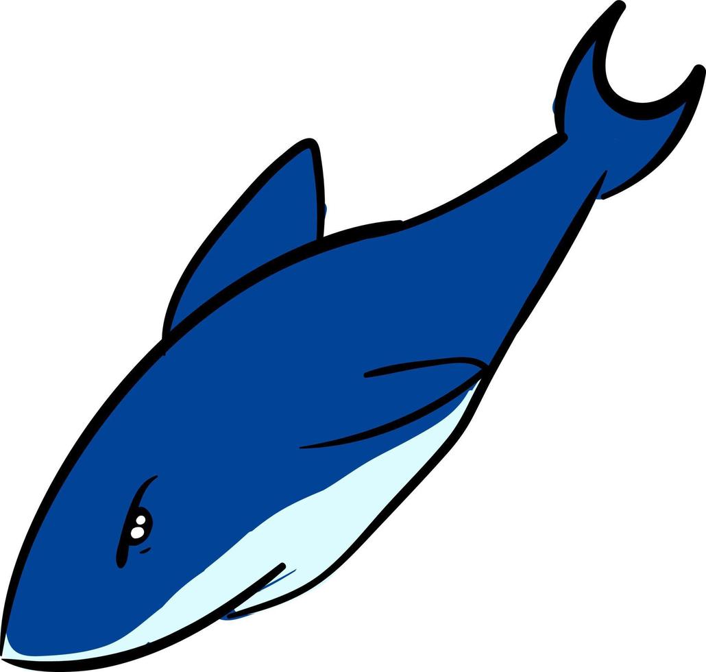 Tiburón azul enojado, ilustración, vector sobre fondo blanco.