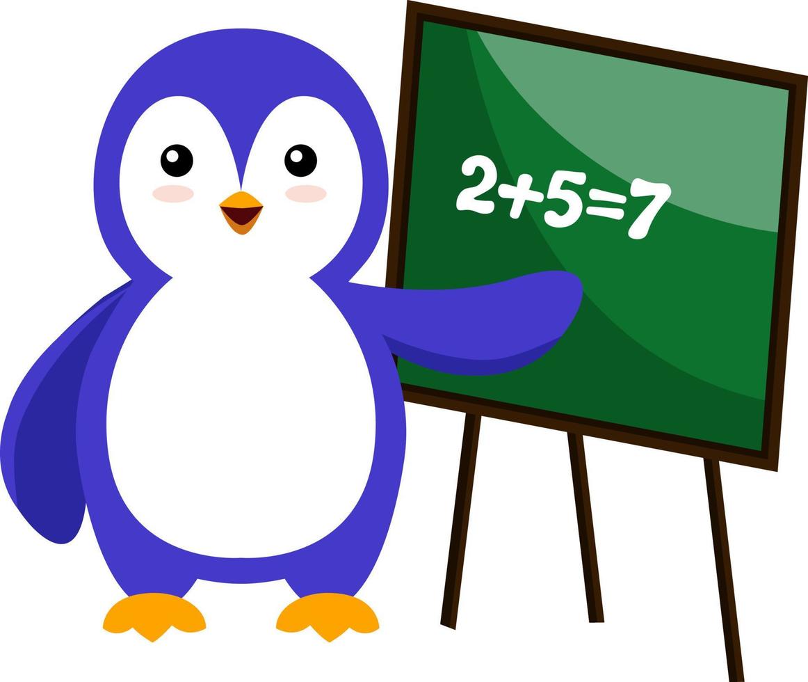 Penguin doing math, illustration, vector on white background.
