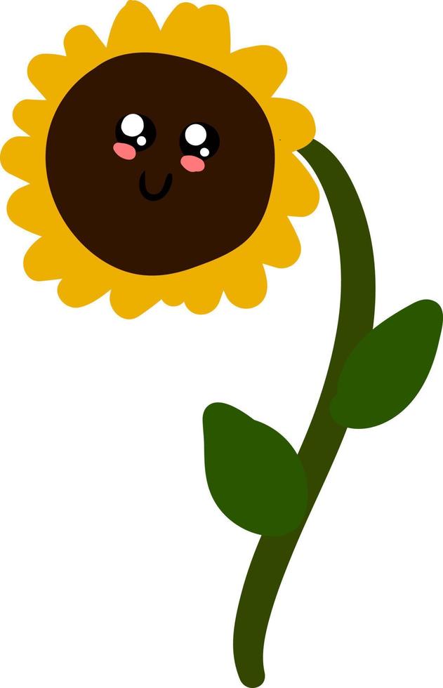 Cute sunflower with eyes, illustration, vector on white background.