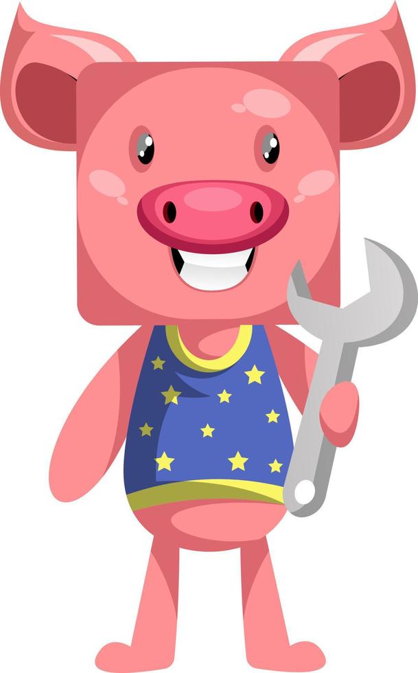 Cerdo con llave, ilustración, vector sobre fondo blanco.