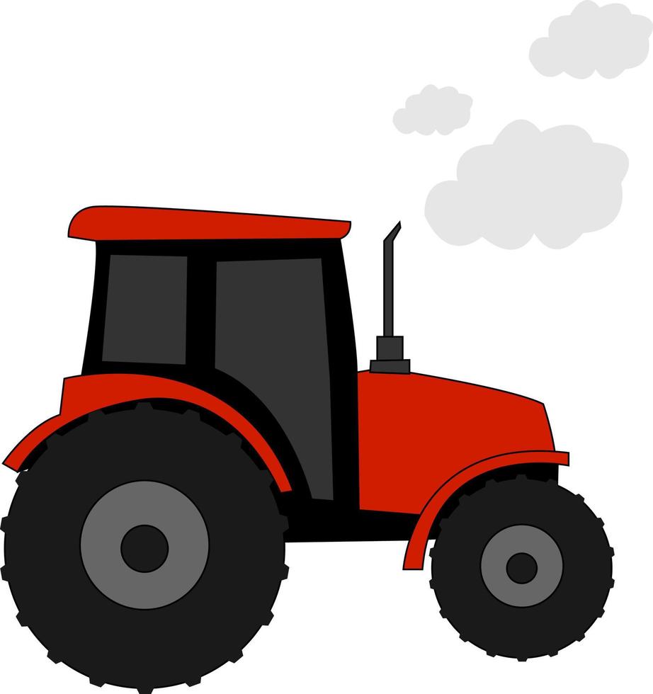 Tractor rojo, ilustración, vector sobre fondo blanco.