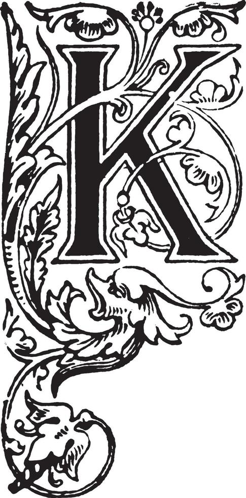 K, Ornate, vintage illustration vector