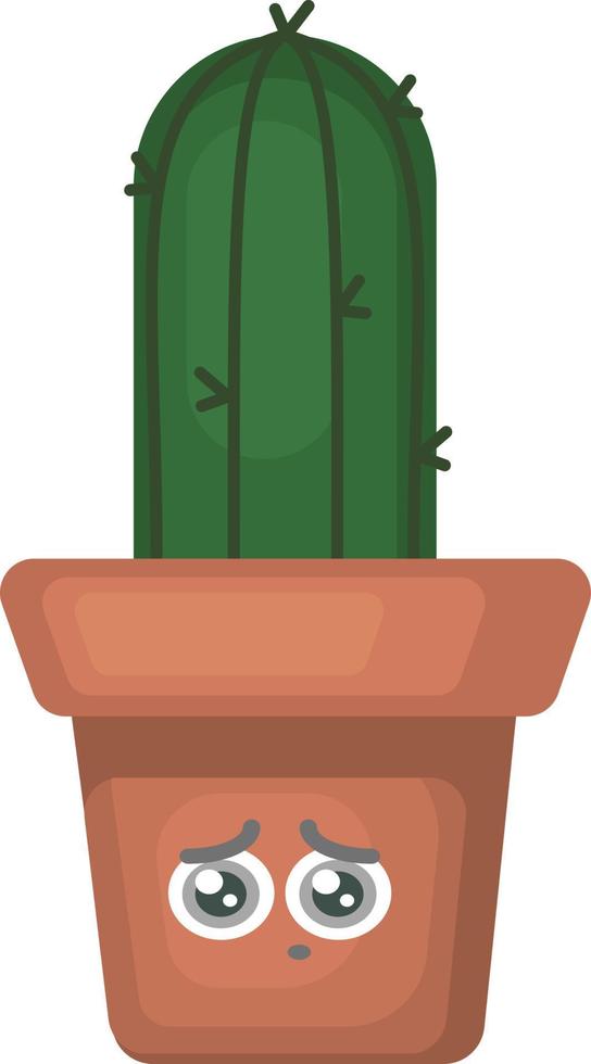 Cactus in sad pot , illustration, vector on white background