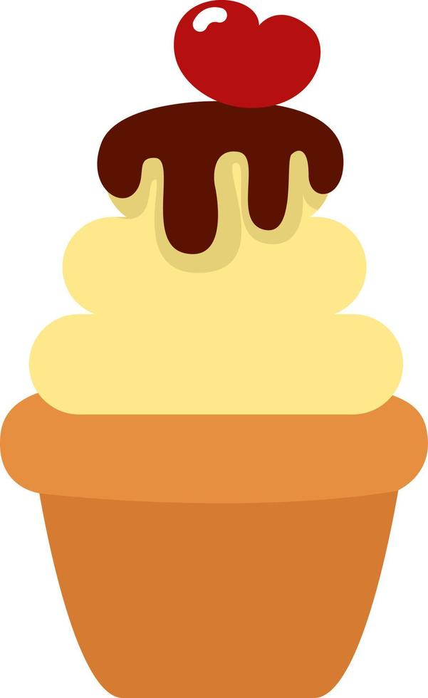 Yellow love cupcake, illustration, vector on a white background