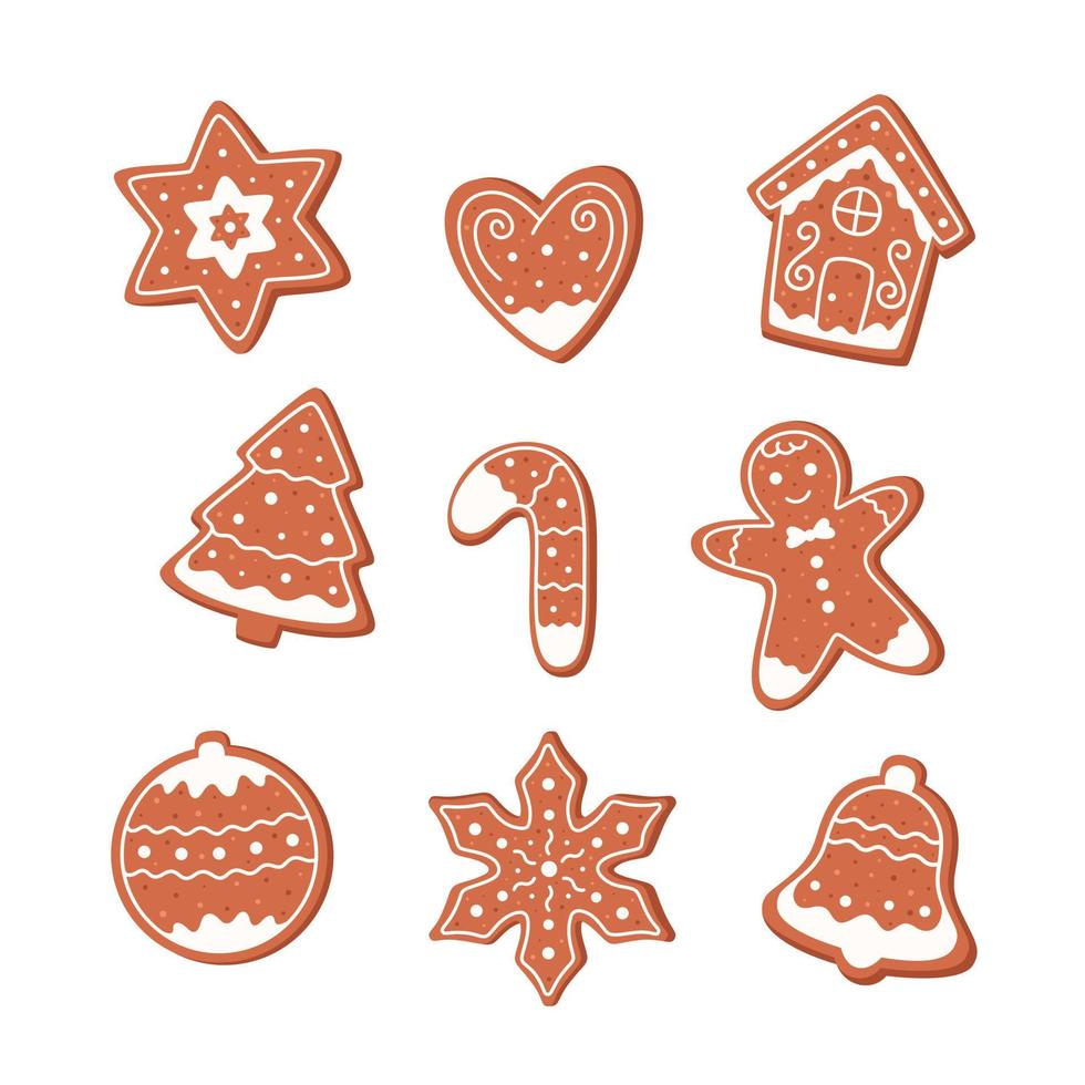 Christmas cookies with icing. New year decorated cookie. Merry Christmas and Happy Holidays. Winter homemade sweets. vector