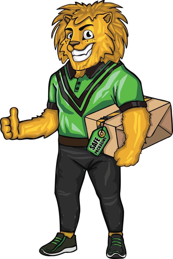 Lion delivery man emotions, symbol in cartoon style, cartoon ser vector