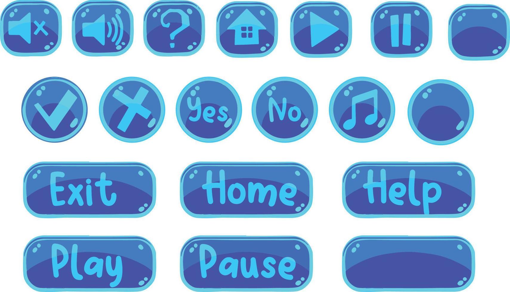 Set of different blue button for game or site vector