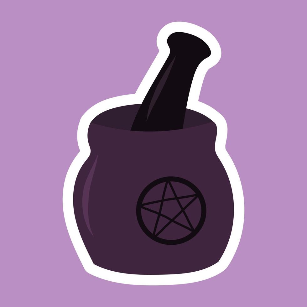 Black Mortar with Pentagram. Witchcraft Magic Design Element. vector