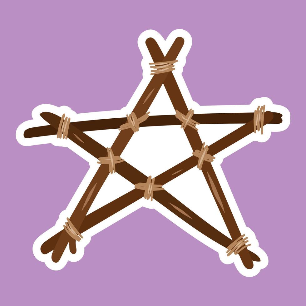Wooden pentagram sticker.Esoteric and mystical design element. vector