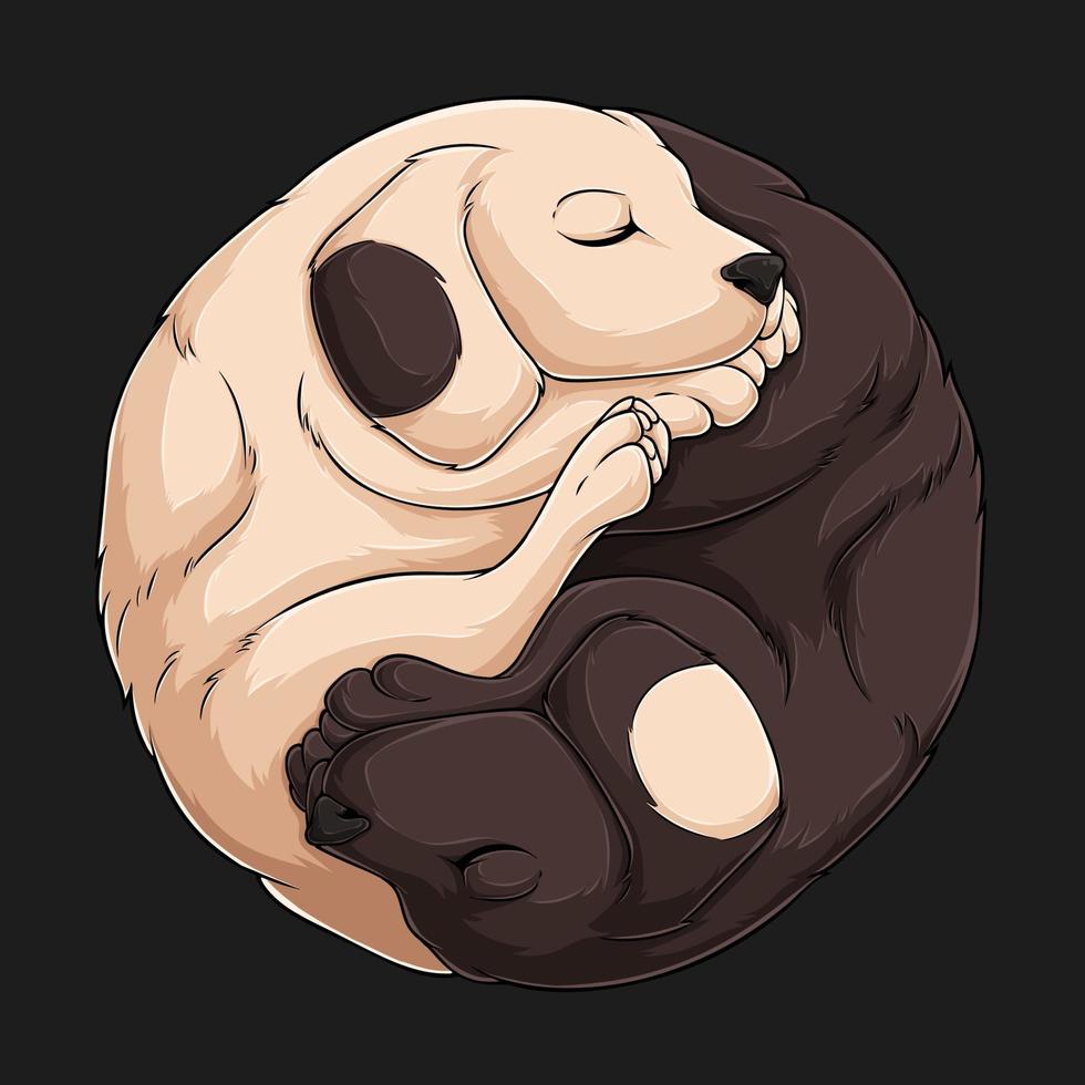 Hand drawn Yin Yang symbol made of Labrador puppies, dog bread cute Labradors shaped yin yang sign vector