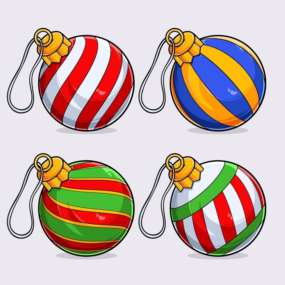 Hand drawn colorful Christmas baubles set with different patterns, Christmas trees balls ornaments vector