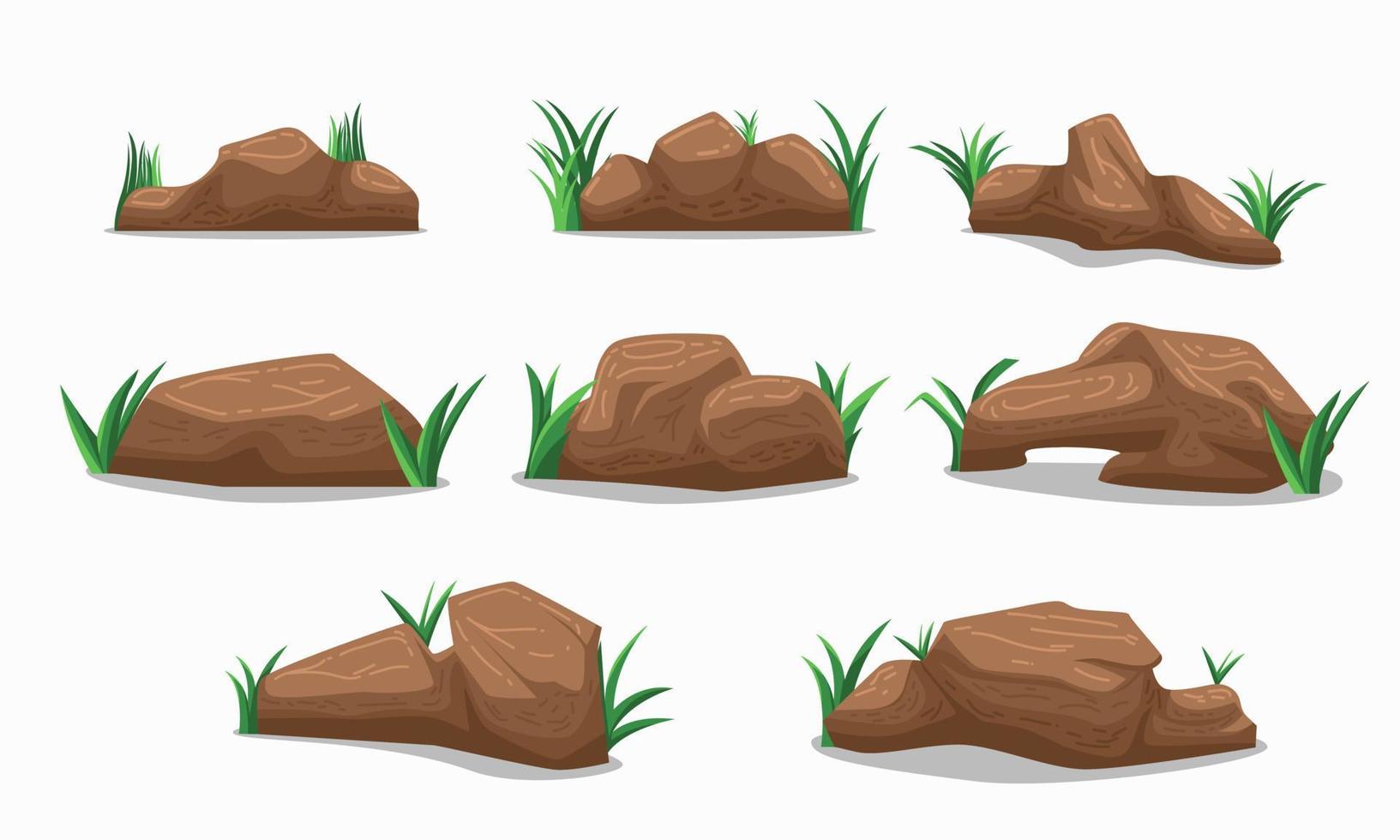 set of rock stone cartoon vector