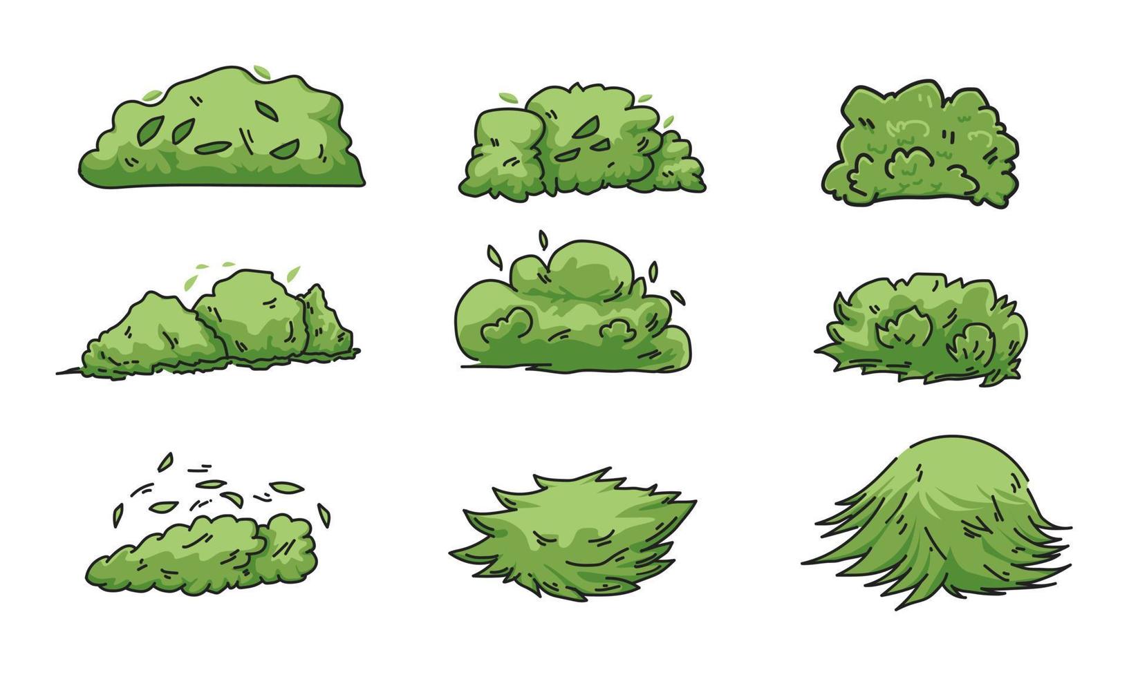 conjunto de vector de elemento de estilo de dibujos animados de hierba verde natural