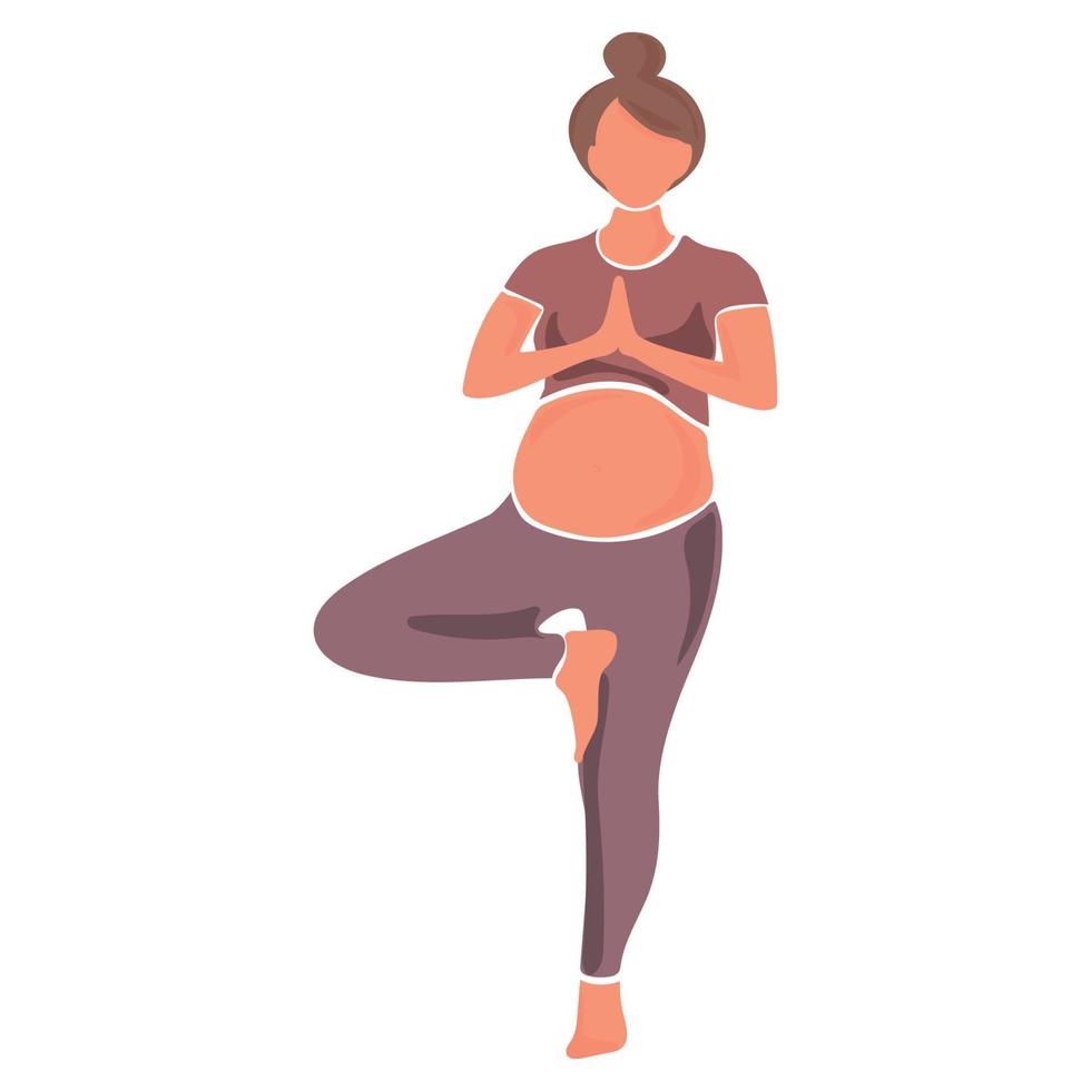 mujer embarazada haciendo yoga diseño de arte mínimo ilustración vectorial. pose de árbol asana. feliz embarazo activo, estilo de vida saludable, salud mental y física vector