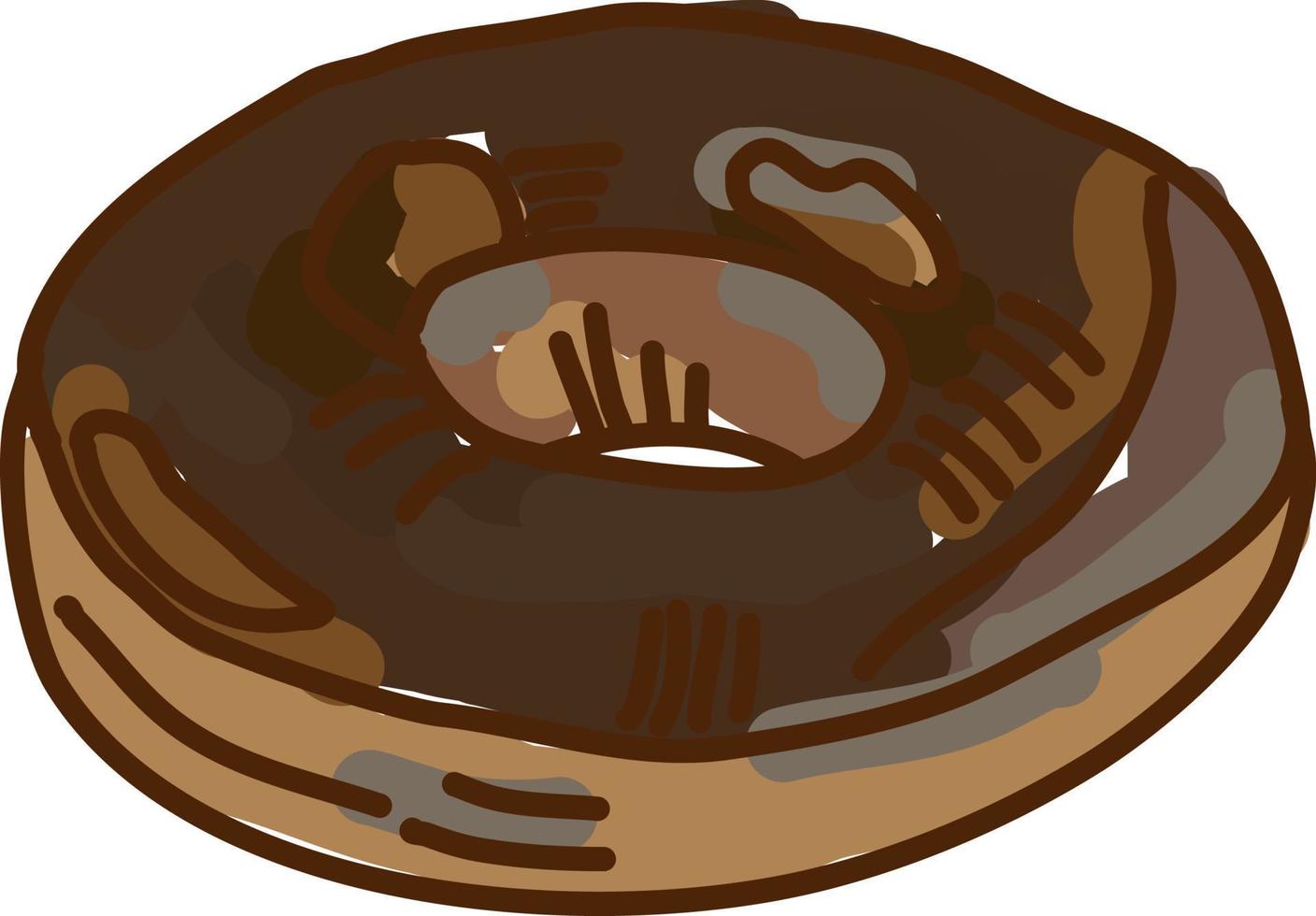 Chocolate iced donut, illustration, vector on white background.