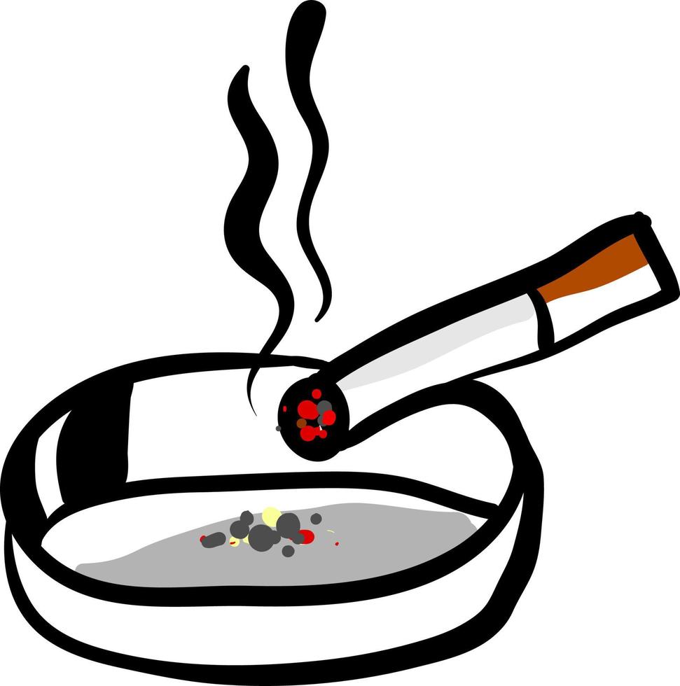 Cigarette in ashtray, illustration, vector on white background.