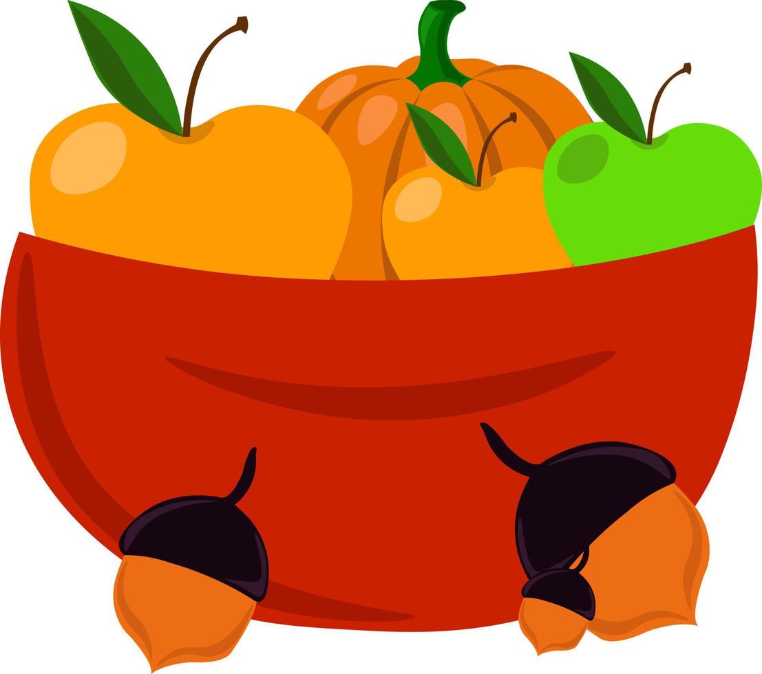 Basket full of vegetables, illustration, vector on white background.