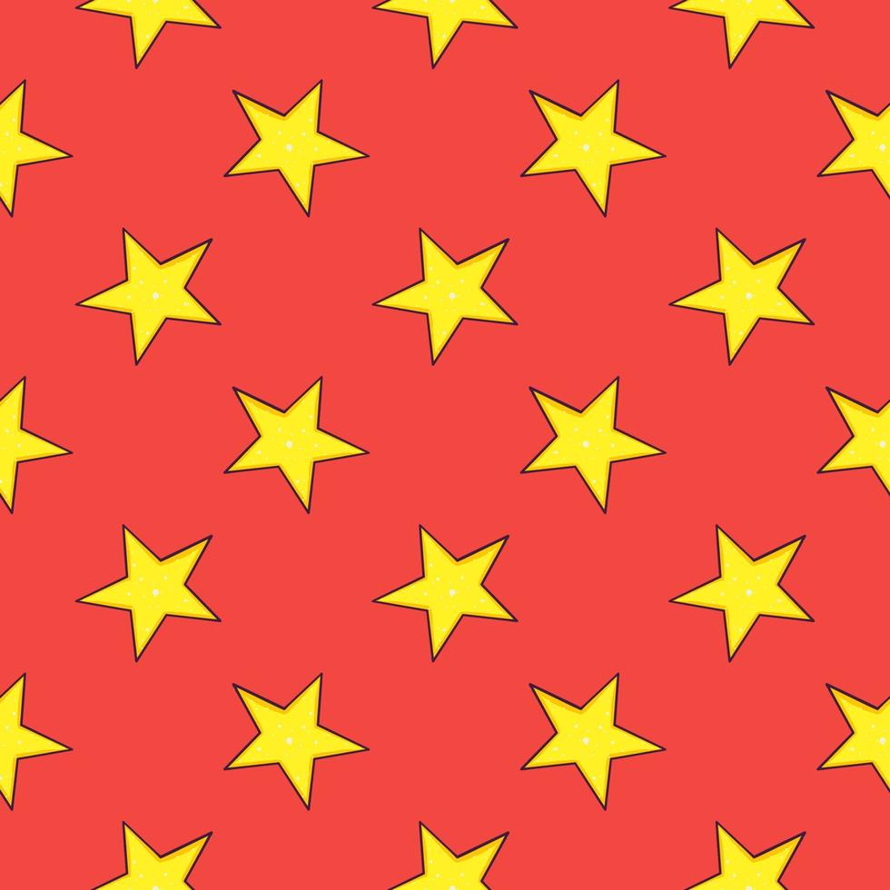 estrellas amarillas, patrones sin fisuras sobre fondo rojo. vector