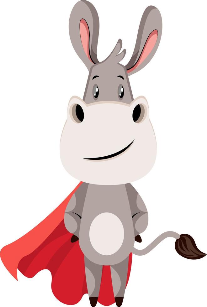 Donkey with red cape, illustration, vector on white background.