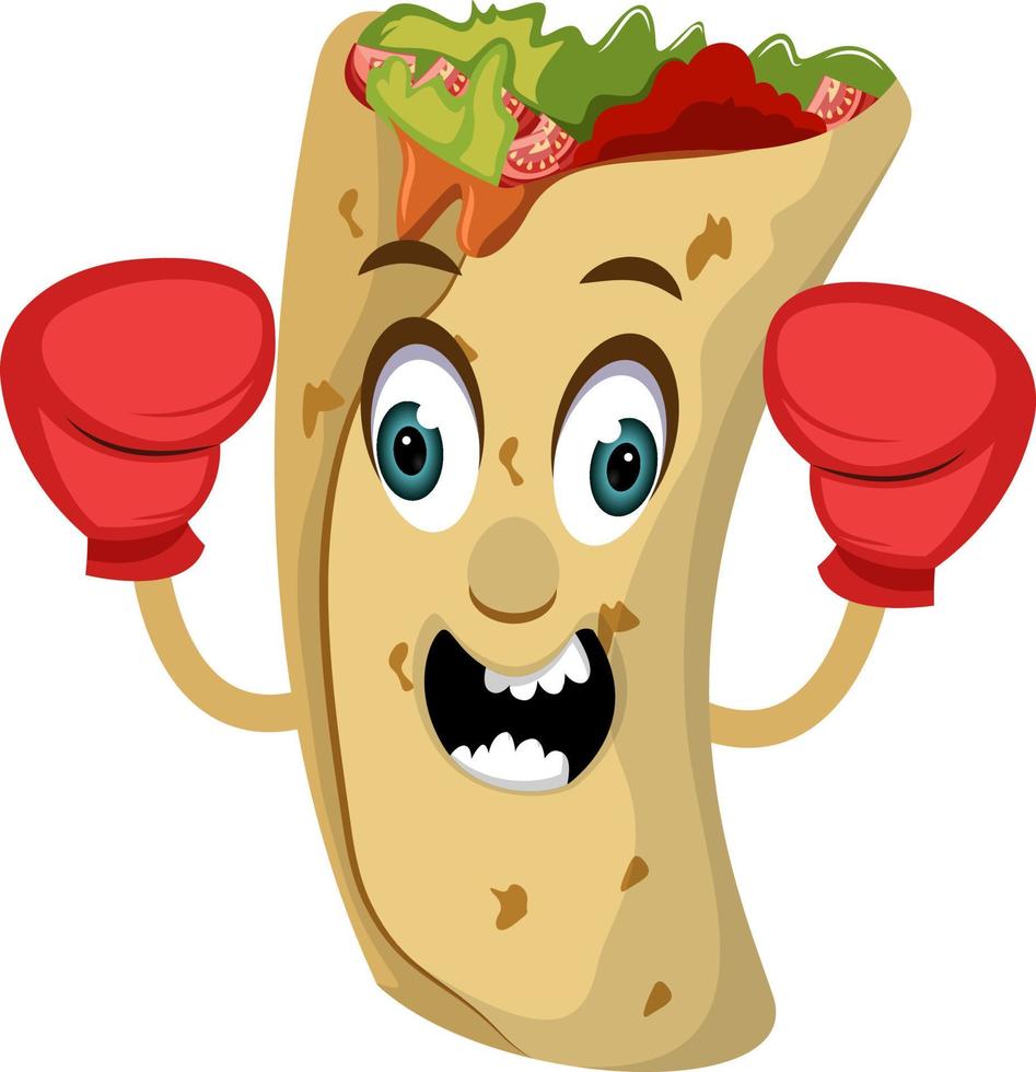 Burrito with red gloves, illustration, vector on white background.